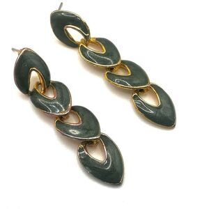 Green enamel gold tone long post earrings